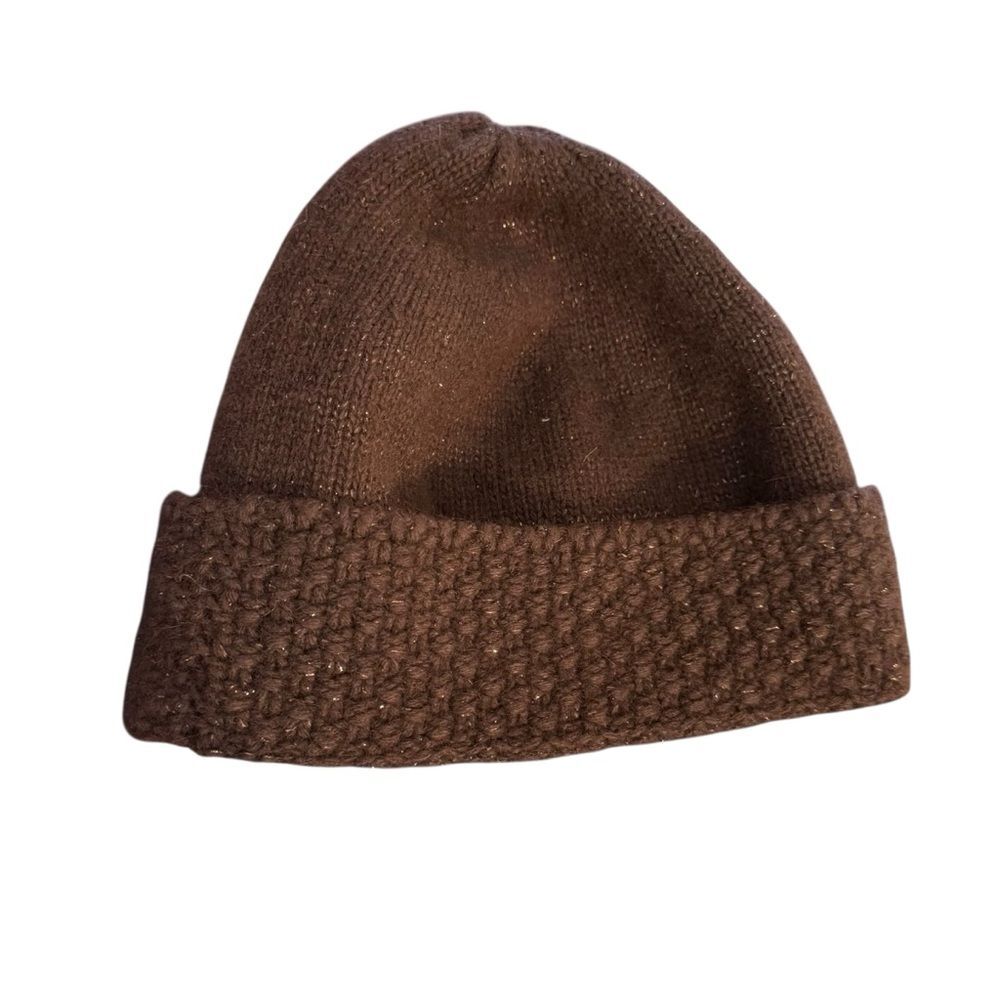 Coach Brown Wool & Cashmere Blend Youth Beanie w/ Gold Metallic Accents One Size - Picture 2 of 5
